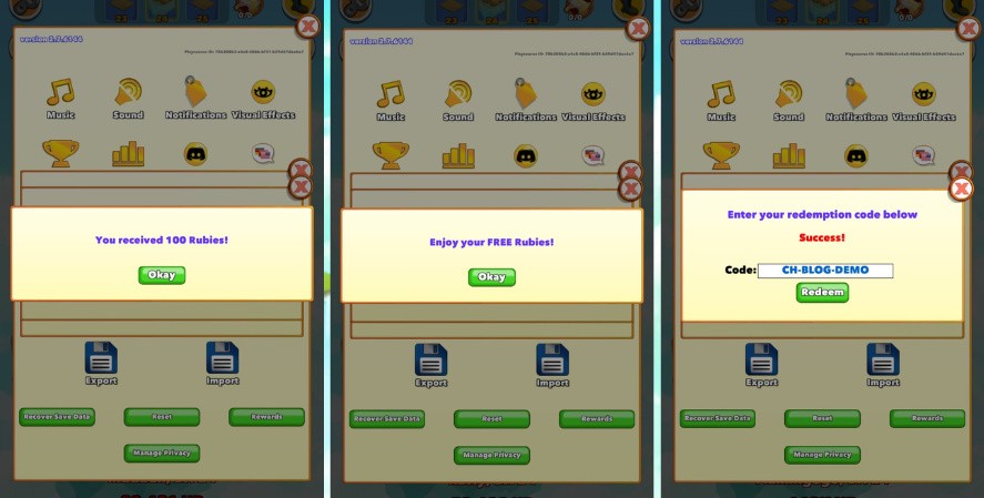 Successful Clicker Heroes code redemption on Android