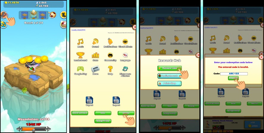 Wrench icon in the upper-left corner of Clicker Heroes on Android