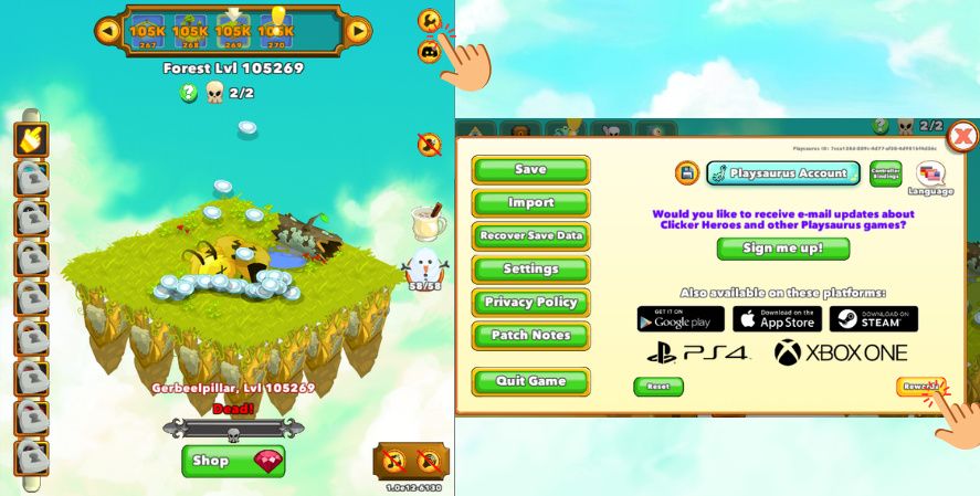 Wrench icon in the upper-right corner of Clicker Heroes on desktop