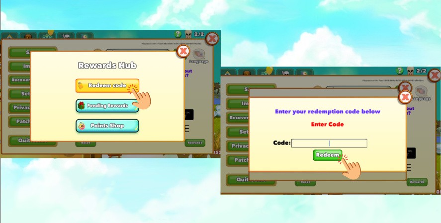 Redeem code button in the Clicker Heroes Rewards Hub on desktop