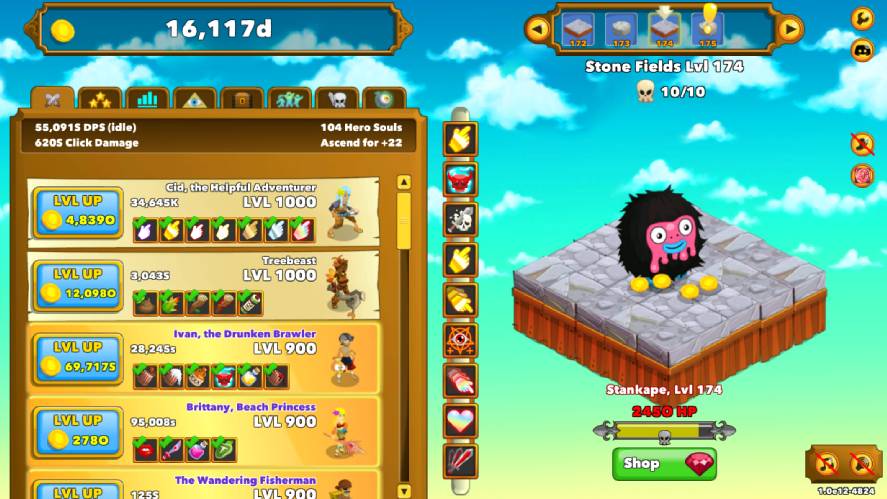 Clicker Heroes main playarea