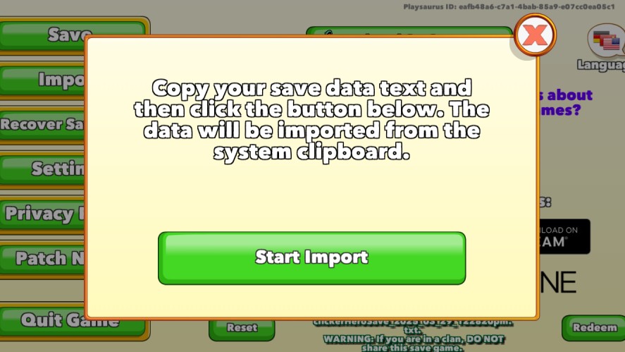 Importing a save in Clicker Heroes