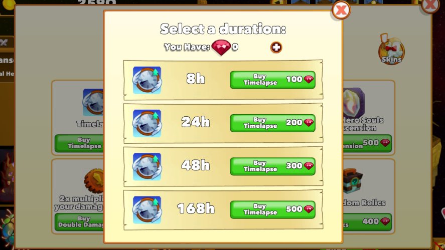 Using Rubies to buy timelapses