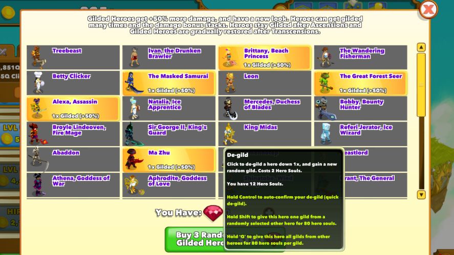 Gilded Heroes in Clicker Heroes