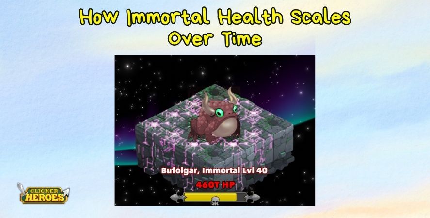Clicker Heroes Immortals Bufolgar at level 40 with 460T HP showing how Immortal health scales over time.