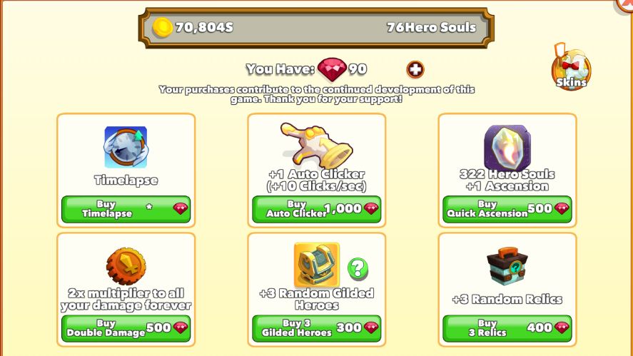 Other options you can buy with Ruby in Clicker Heroes