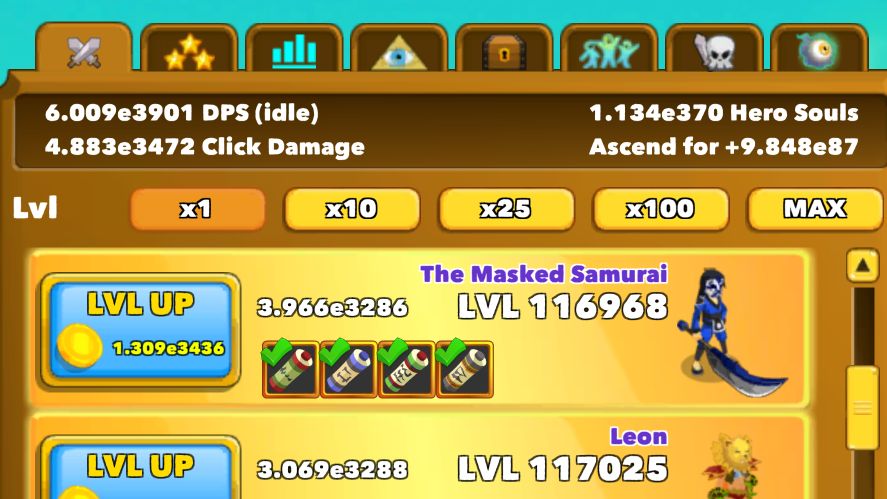 The Masked Samurai - the top hero in Clicker Heroes