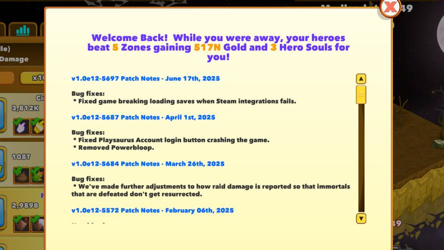 Offline progression in Clicker Heroes