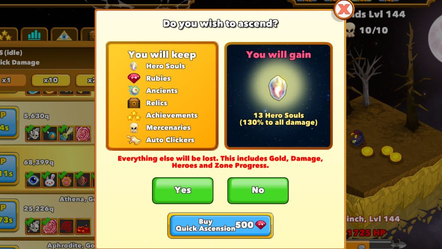 The Prestige system in Clicker Heroes
