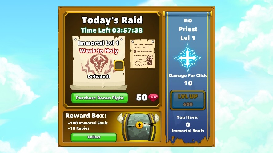 A purchase bonus fight under a defeated daily Immortal