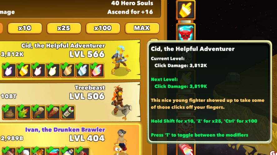 Using Cid hero to play aggressively in the early of Clicker Heroes