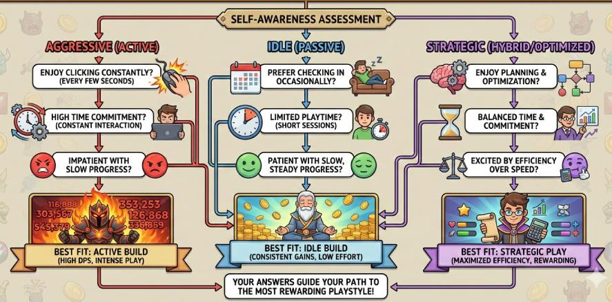 A graph that shows paths to choose your Clicker Heroes playstyle