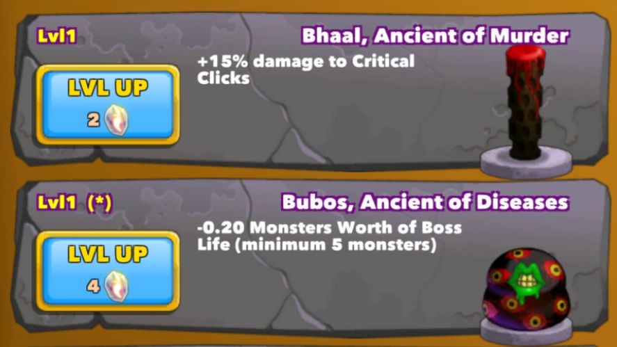 Ancients that increase click damage for active gameplay: Bhaal and Bubos