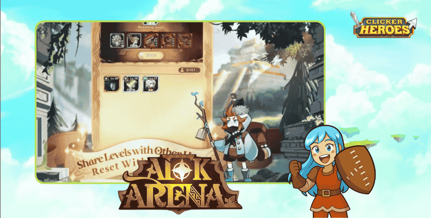AFK Arena gameplay interface showing hero Clicker games progression and idle RPG team management screen.