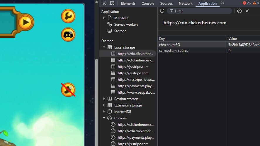 The save code of Clicker Heroes in local storage