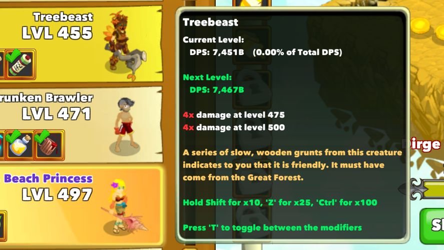 Treebeast with 0.00% contribution to the total DPS